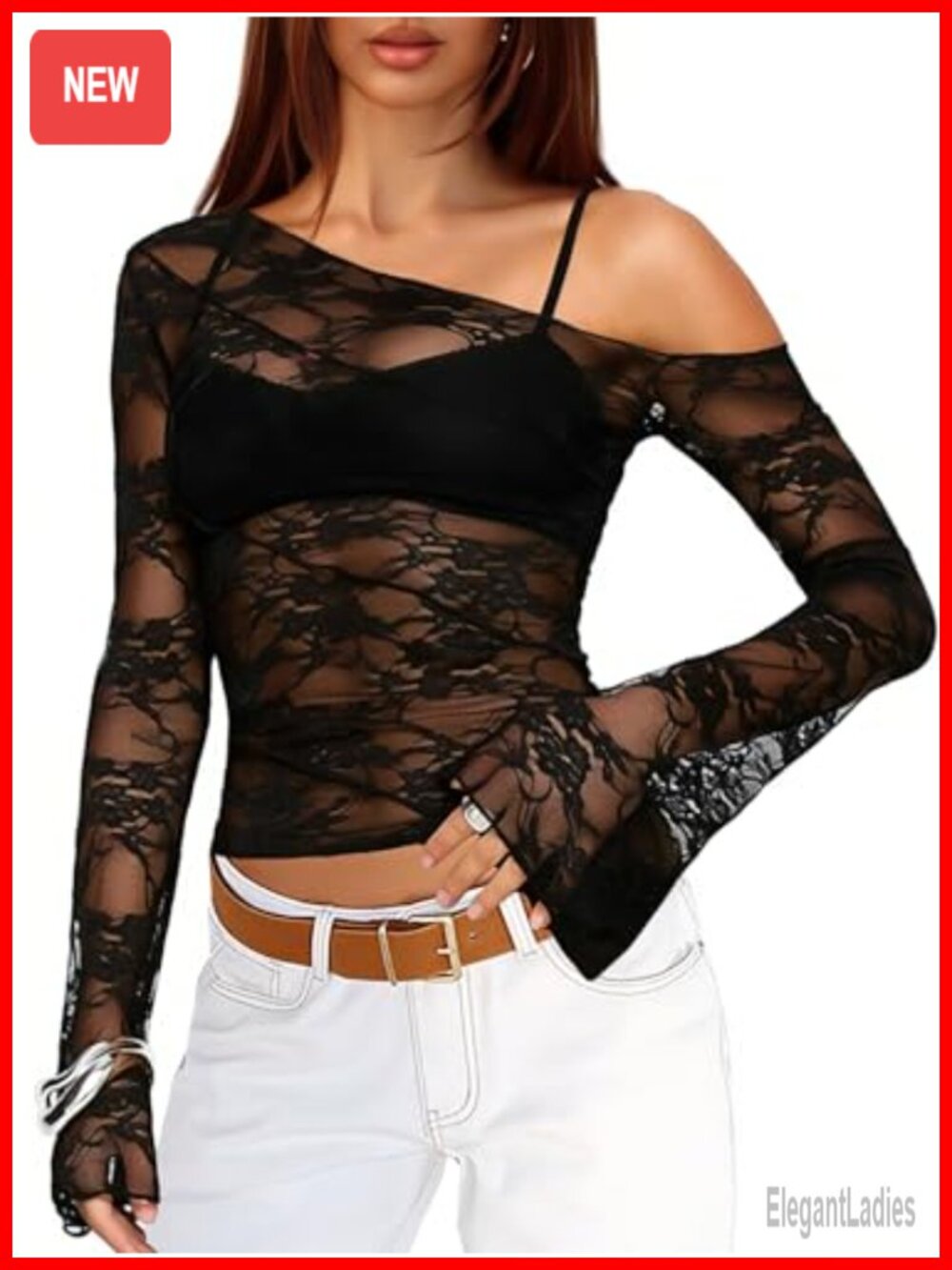 Sheer Mesh Lace Off Shoulder Top Bell Sleeve Going Out